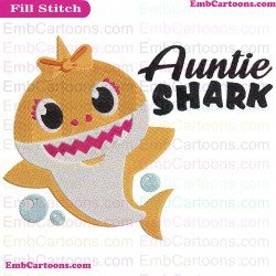 Auntie Shark With Bubbles Shark Family Embroidery Design