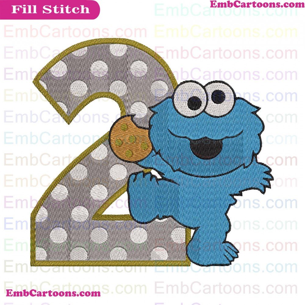 Baby Cookie Applique Design, Baby Cookie Embroidery Design, Cookie Monster Applique Design, Cookie Monster Embroidery Design, Monster Number Applique Design, Monster Number Embroidery Design, Number Two Applique Design, Number Two Embroidery Design, Two 2
