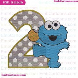 Baby Cookie Monster Number Two 2 Sesame Street Embroidery Design