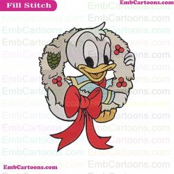 Baby Donald Wreath Mickey Mouse Christmas Embroidery Design