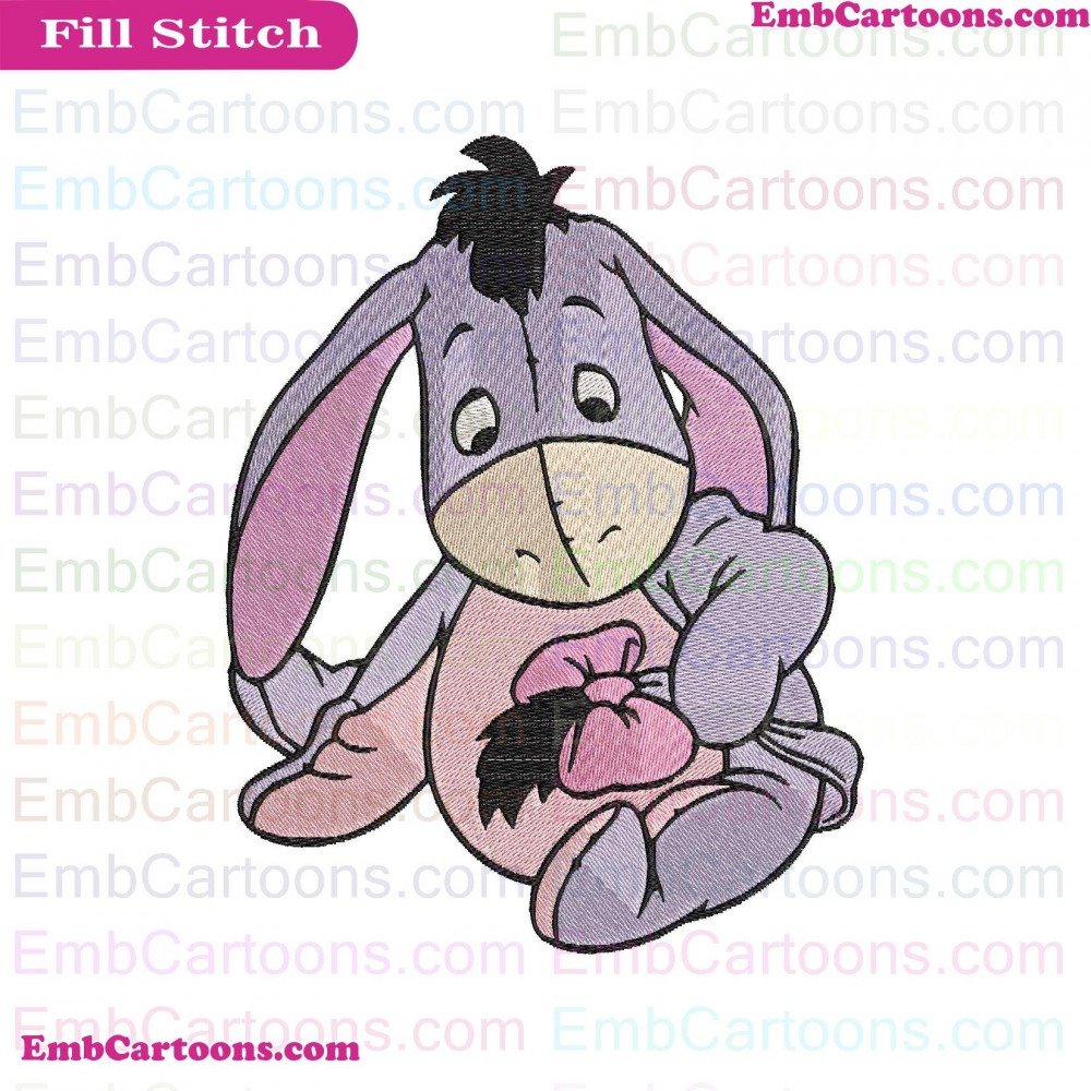 Baby Eeyore Applique Design, Baby Eeyore Embroidery Design, Eeyore Looking Applique Design, Eeyore Looking Embroidery Design, Looking Down Applique Design, Looking Down Embroidery Design, Down At Applique Design, Down At Embroidery Design, At Tail Appliqu