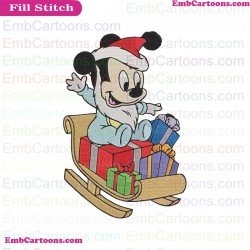 Baby Mickey Mouse Sled Christmas Embroidery Design