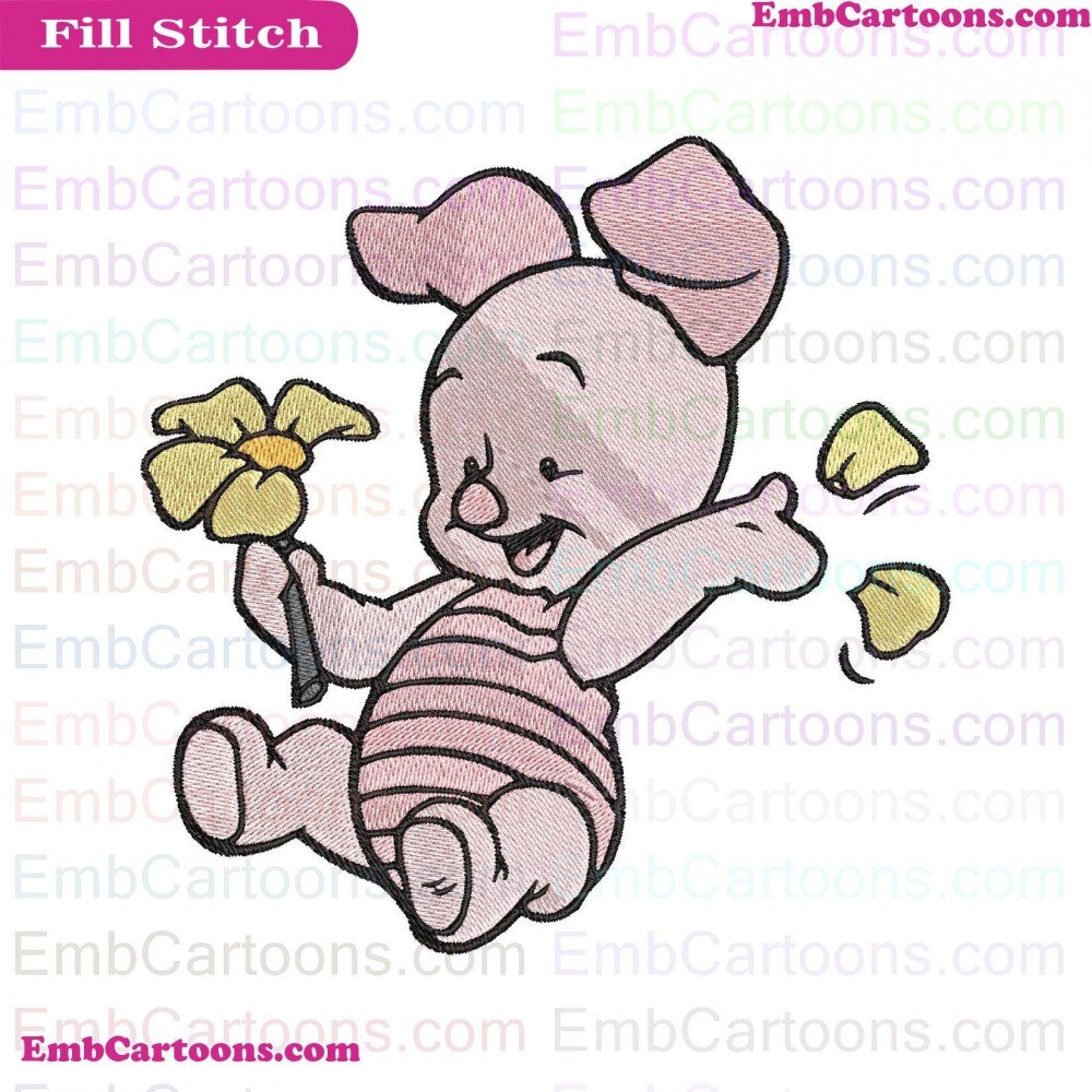 Baby Piglet Applique Design, Baby Piglet Embroidery Design, Piglet Plucking Applique Design, Piglet Plucking Embroidery Design, Plucking Flower Applique Design, Plucking Flower Embroidery Design, Flower Petals Applique Design, Flower Petals Embroidery Des
