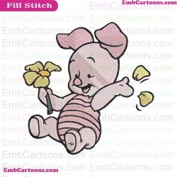 Baby Piglet Plucking Flower Petals Winnie The Pooh Embroidery Design