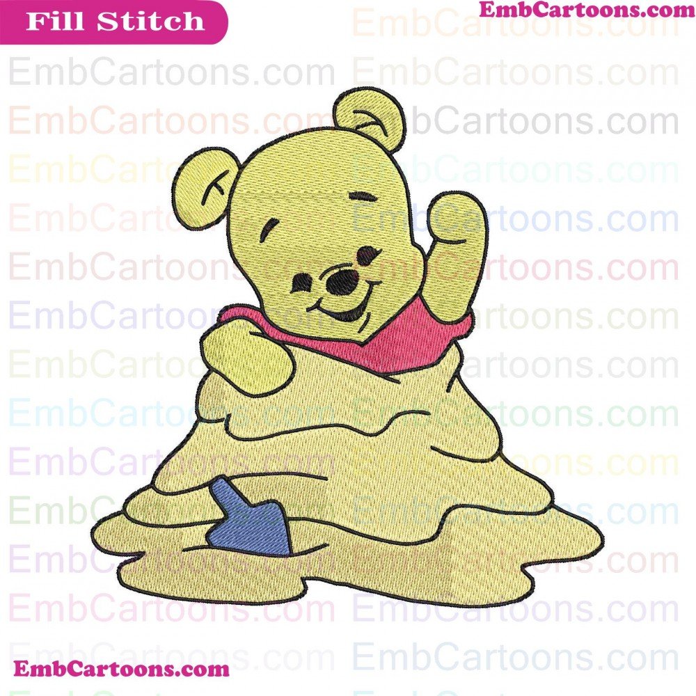 Baby Pooh Applique Design, Baby Pooh Embroidery Design, Pooh Playing Applique Design, Pooh Playing Embroidery Design, Playing In Applique Design, Playing In Embroidery Design, In Sand Applique Design, In Sand Embroidery Design, Sand Winnie Applique Design
