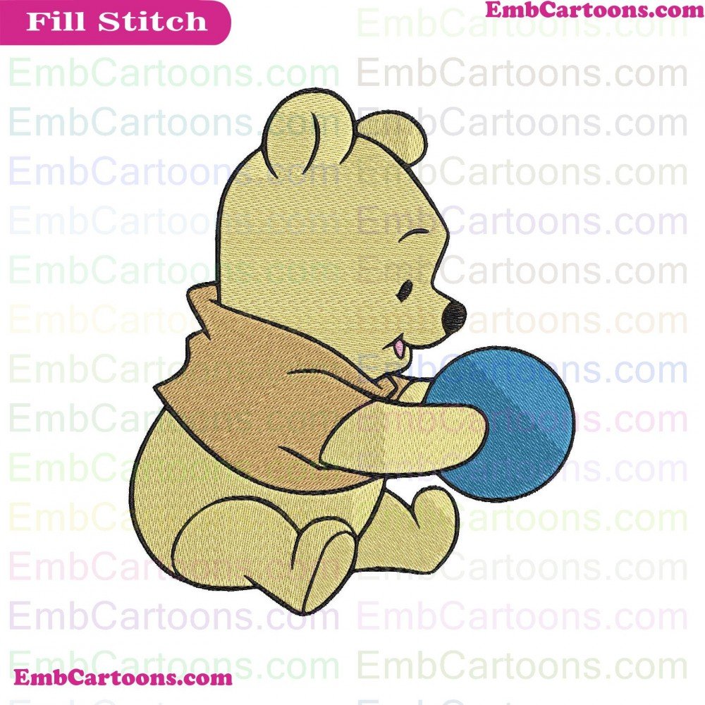 Baby Pooh Applique Design, Baby Pooh Embroidery Design, Pooh Playing Applique Design, Pooh Playing Embroidery Design, Playing With Applique Design, Playing With Embroidery Design, With A Applique Design, With A Embroidery Design, A Ball Applique Design, A