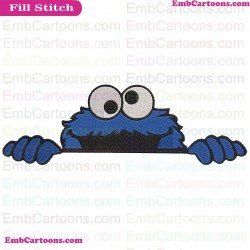 Cookie Monster Peeking Face 2 Sesame Street Embroidery Design