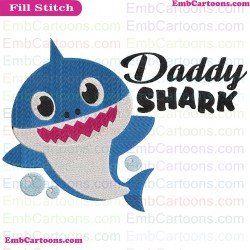 Daddy Shark With Bubbles Shark Family Embroidery Design