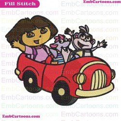 Dora And Tico The Squirrel And Boots In The Car Embroidery Design