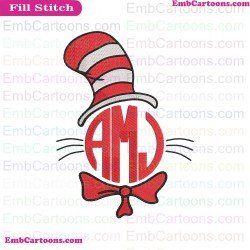 Dr Seuss The Cat In The Hat Bowtie Monogram Frame Embroidery Design