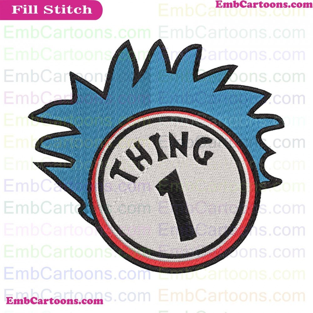 Dr Seuss Applique Design, Dr Seuss Embroidery Design, Seuss Thing Applique Design, Seuss Thing Embroidery Design, Thing 1 Applique Design, Thing 1 Embroidery Design, 1 With Applique Design, 1 With Embroidery Design, With Circle Applique Design, With Circl