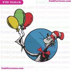 Dr Seuss With Balloon Dr Seuss The Cat In The Hat Embroidery Design
