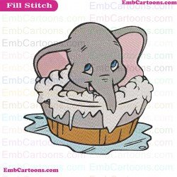 Dumbo Elephant Bathing Embroidery Design