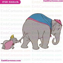 Dumbo With His Jumbo Mother Walking Dumbo Embroidery Design