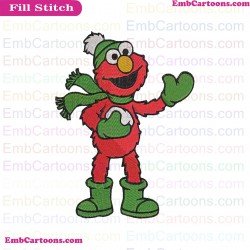 Elmo With Snow Christmas Hat Sesame Street Embroidery Design