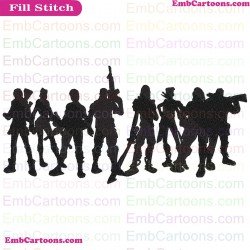 Fortnite Group Silhouette Embroidery Design 01