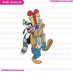 Goofy Christmas With Holding Presents Embroidery Design