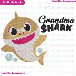 Grandma Shark With Bubbles Shark Family Embroidery Design