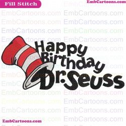 Happy Birthday Dr Seuss The Cat In The Hat Embroidery Design