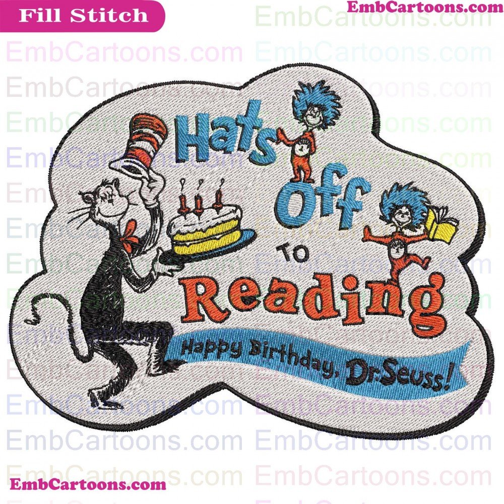 Hats Off Applique Design, Hats Off Embroidery Design, Off To Applique Design, Off To Embroidery Design, To Reading Applique Design, To Reading Embroidery Design, Reading Happy Applique Design, Reading Happy Embroidery Design, Happy Birthdy Applique Design