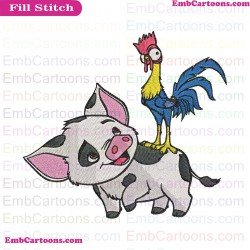 Heihei And Pua Moana Embroidery Design