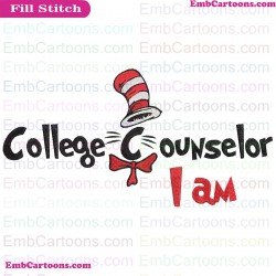 I Am College Counselor Dr Seuss The Cat In The Hat Embroidery Design