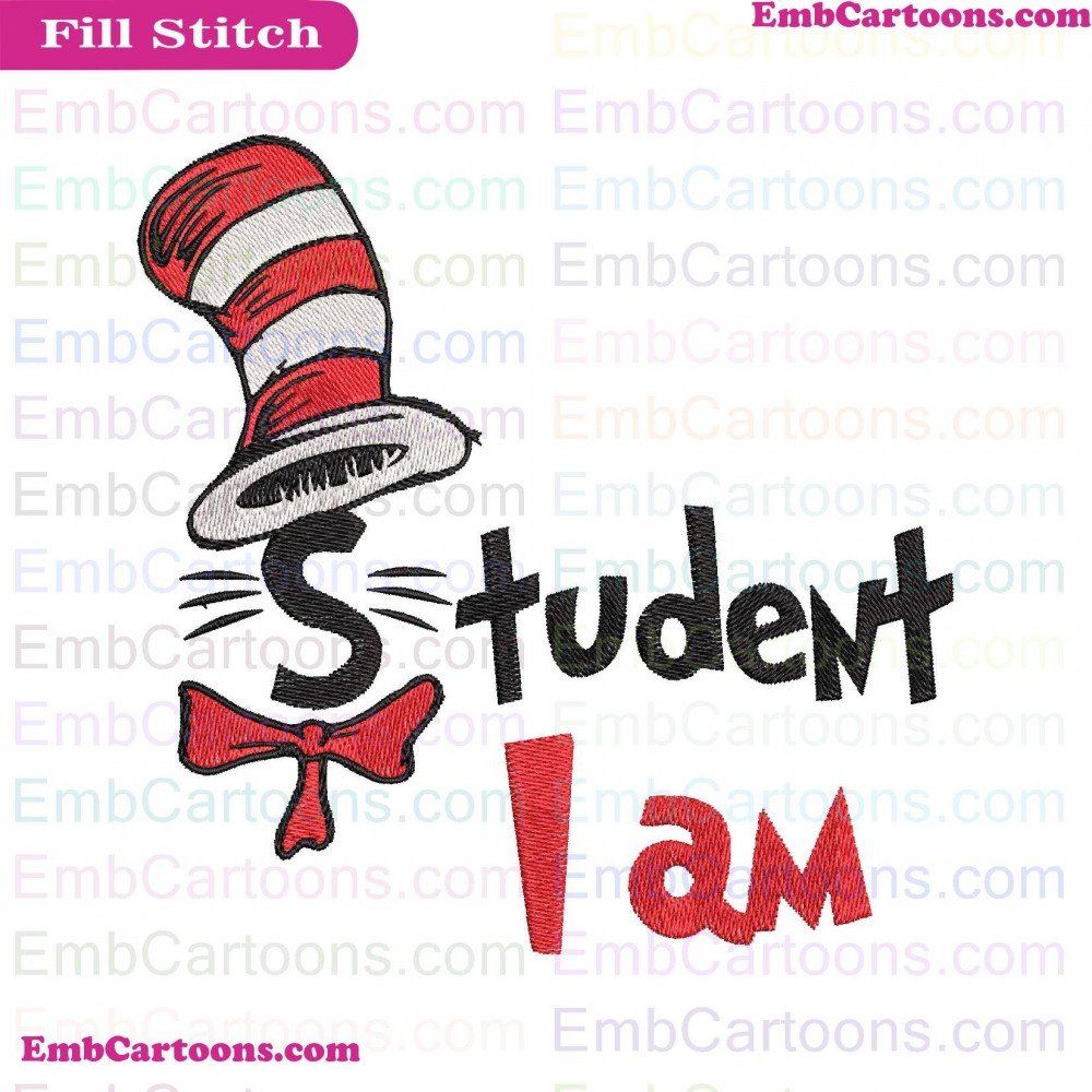 I Am Applique Design, I Am Embroidery Design, Am Student Applique Design, Am Student Embroidery Design, Student Dr Applique Design, Student Dr Embroidery Design, Dr Seuss Applique Design, Dr Seuss Embroidery Design, Seuss The Applique Design, Seuss The Em