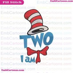 I Am Two Dr Seuss The Cat In The Hat Embroidery Design