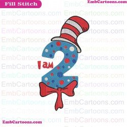 I Am Two Number 2 Dr Seuss The Cat In The Hat Embroidery Design