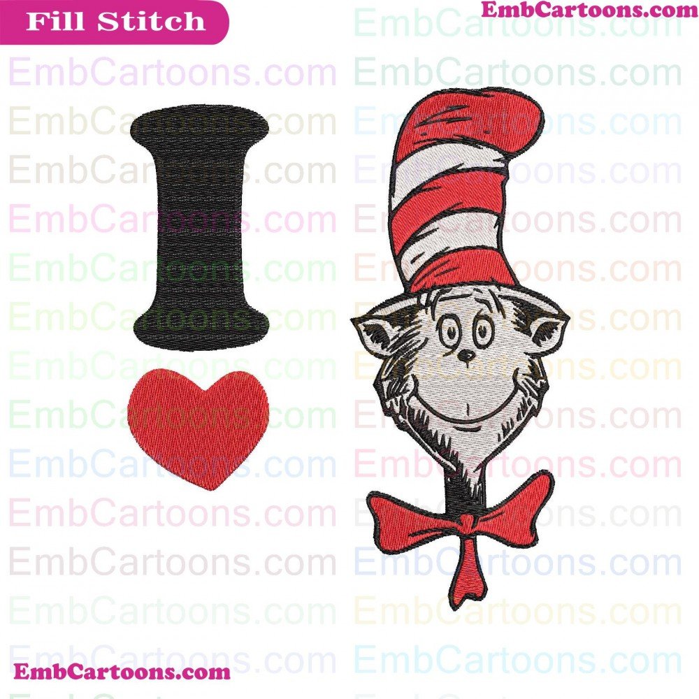 I Love Applique Design, I Love Embroidery Design, Love Dr Applique Design, Love Dr Embroidery Design, Dr Seuss Applique Design, Dr Seuss Embroidery Design, Seuss The Applique Design, Seuss The Embroidery Design, The Cat Applique Design, The Cat Embroidery