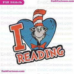 I Love Reading Dr Seuss The Cat In The Hat Embroidery Design