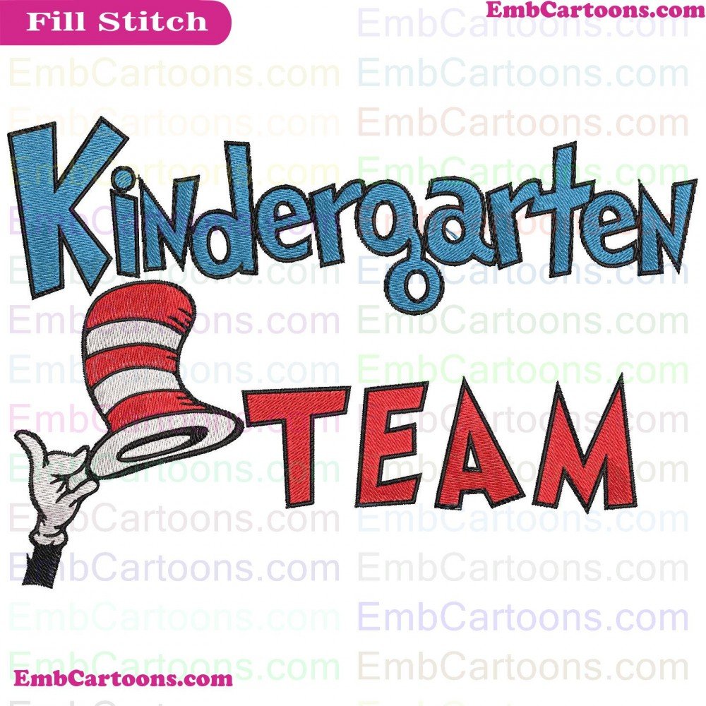 Kindergarten Team Applique Design, Kindergarten Team Embroidery Design, Team Dr Applique Design, Team Dr Embroidery Design, Dr Seuss Applique Design, Dr Seuss Embroidery Design, Seuss The Applique Design, Seuss The Embroidery Design, The Cat Applique Desi