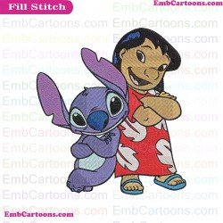 Lilo And Stitch Standing Back To Back Embroidery Design