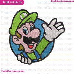 Luigi Waving His Hand Through A Circle Super Mario Bros Embroidery Design
