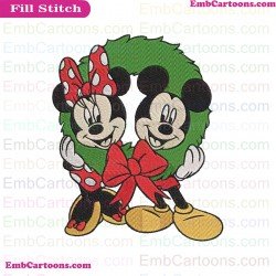 Mickey Mouse And Minnie In Wreath Christmas Embroidery Design