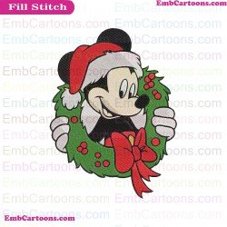 Mickey Mouse Christmas Wreath Around Neck Embroidery Design