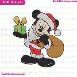 Mickey Mouse Santa Christmas With Gifts Embroidery Design