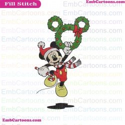 Mickey Mouse Wreath And Candy Cane And Happy Christmas Embroidery Design