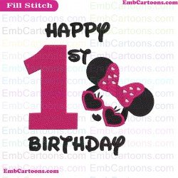 Minnie Mouse Happy 1St Birthday Girl Embroidery Design