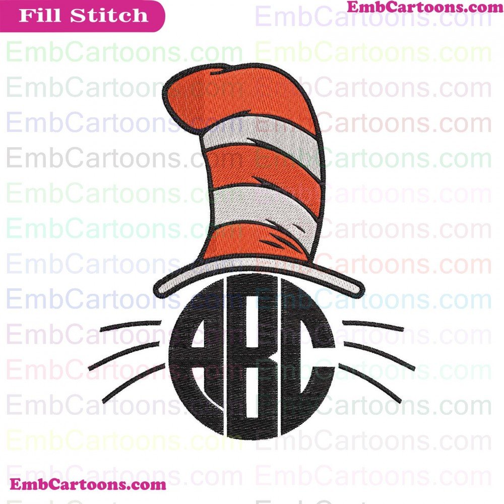 Monogram Cat Applique Design, Monogram Cat Embroidery Design, Cat Dr Applique Design, Cat Dr Embroidery Design, Dr Seuss Applique Design, Dr Seuss Embroidery Design, Seuss The Applique Design, Seuss The Embroidery Design, The Cat Applique Design, The Cat 