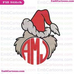 Monogram Face Christmas Dr Seuss The Cat In The Hat Embroidery Design