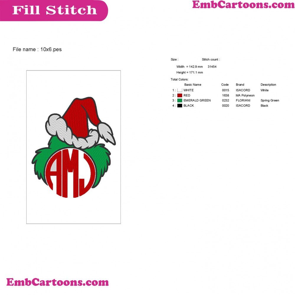 Monogram Face Christmas Dr Seuss The Cat In The Hat Embroidery Design