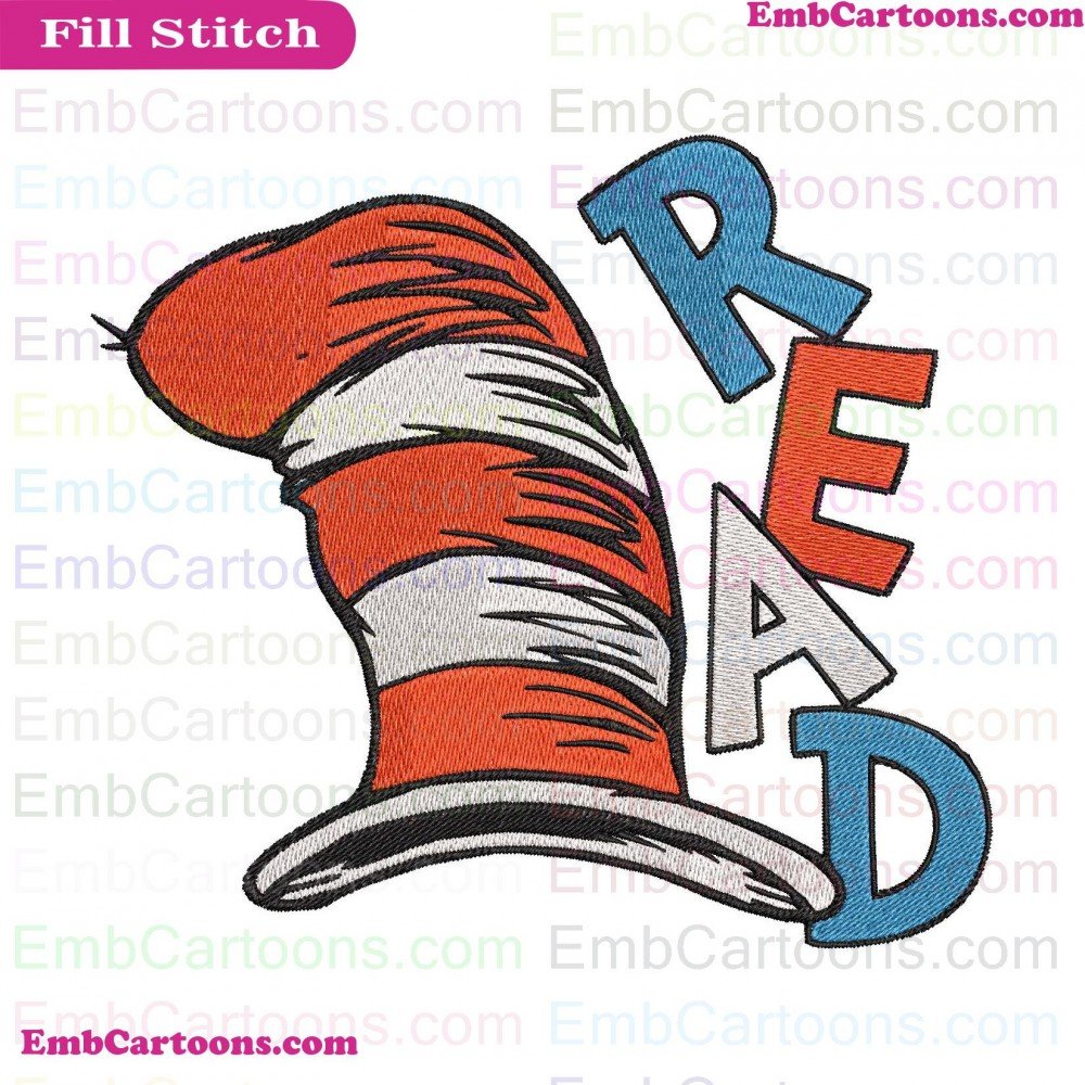 Read Hat Applique Design, Read Hat Embroidery Design, Hat Dr Applique Design, Hat Dr Embroidery Design, Dr Seuss Applique Design, Dr Seuss Embroidery Design, Seuss The Applique Design, Seuss The Embroidery Design, The Cat Applique Design, The Cat Embroide