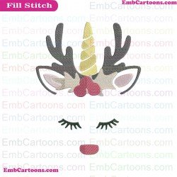 Rudolph Face Head Unicorn Reindeer Embroidery Design