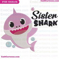 Sister Baby Shark With Bubbles Shark Family Embroidery Design