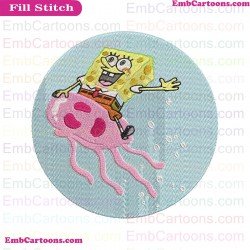 Spongebob Squarepants And Baby Jellyfishes Embroidery Design