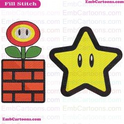 Super Mario Flower Power And Star Embroidery Design