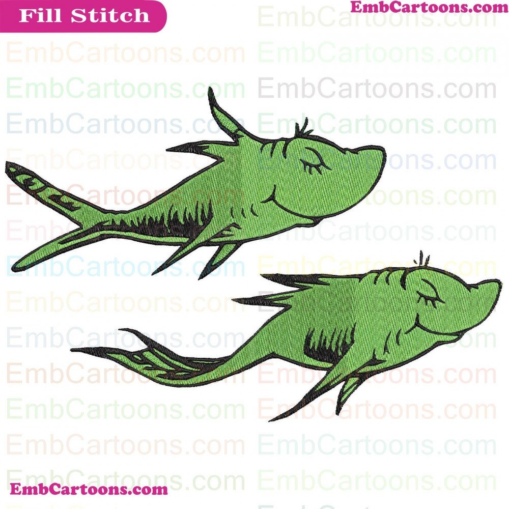 Tow Fish Applique Design, Tow Fish Embroidery Design, Fish Green Applique Design, Fish Green Embroidery Design, Green Dr Applique Design, Green Dr Embroidery Design, Dr Seuss Applique Design, Dr Seuss Embroidery Design, Seuss The Applique Design, Seuss Th