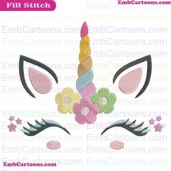 Unicorn Face Head Embroidery Design