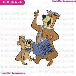 Yogi Bear And Boo-Boo School Book Embroidery Design